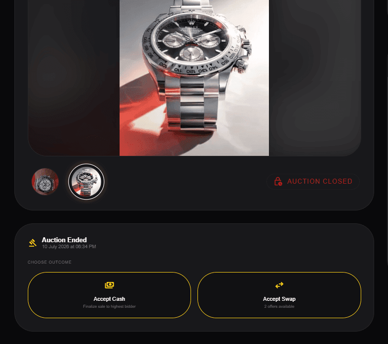 Seller outcome-choice screen