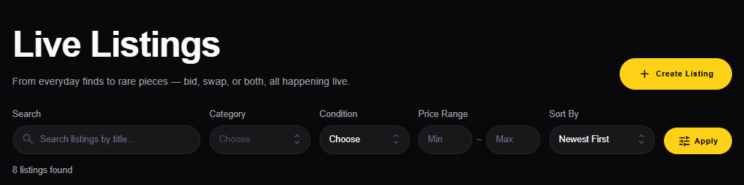 Browse page with filters